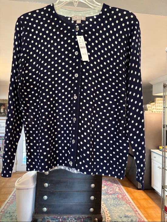 J. Crew Sweaters - J. Crew Navy with White Polka Dot Cardigan NWT Size L
